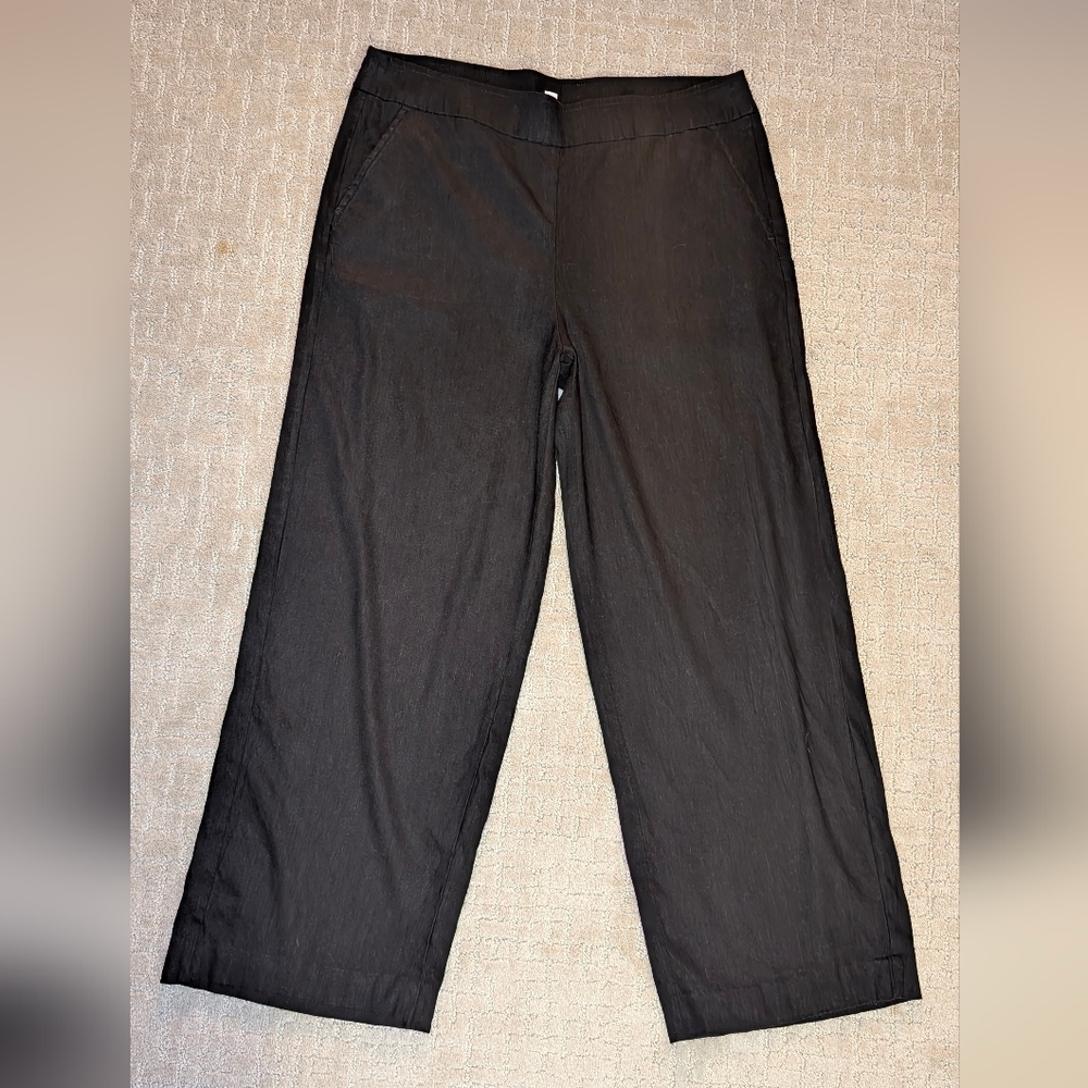 2 Pair Bundle Chico's size 14 Stretch Linen Pull-On Black Wide Leg Pants